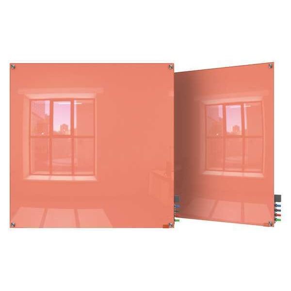 Dry Erase Board, Glass, 48 in, 48 in, No Frame Frame, Peach, Gloss