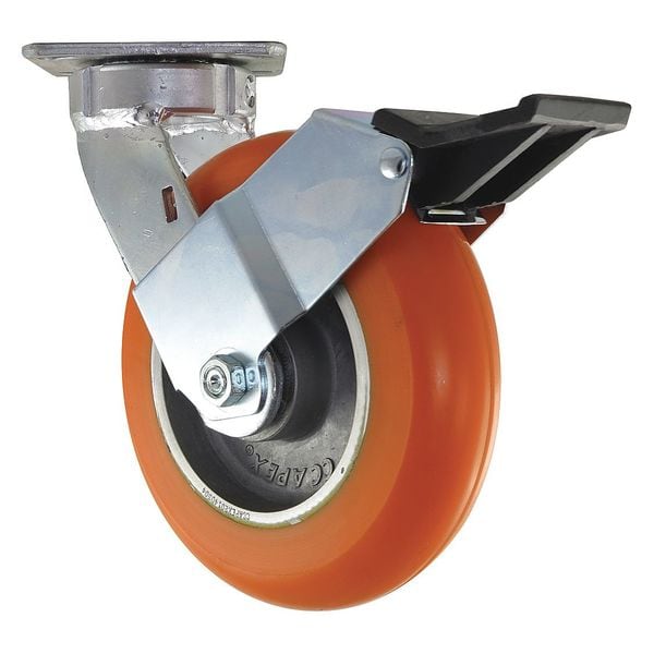 Kingpinless Swivel Plate Caster, Polyurethane, 1200 lb