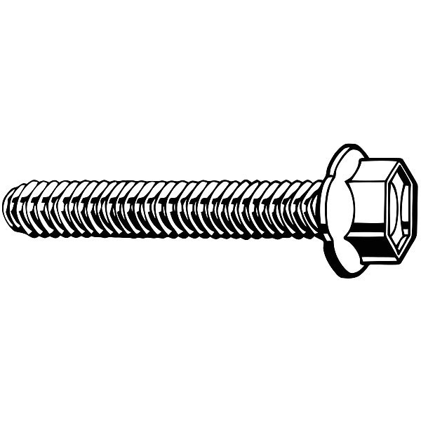 Thread Cutting Screw, M6 x 30 mm, Zinc Plated Steel Hex Head External Hex Drive, 100 PK