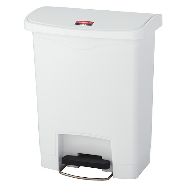 Slim Jim Step-On 8 gal Rectangular Slim-Profile Plastic Can, White, Foot Pedal, Plastic, 11 3/8 in
