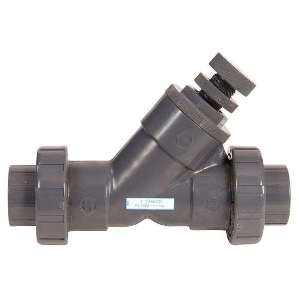 Y-Check Valve, True Union, Spring Loaded, 1-1/4", PVC/EPDM, Socket, Adjustable 2-15 psi