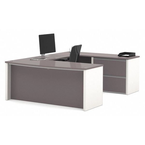 U Shaped Desk U-Shape Workstation, 92.6" D X 30.4" H, 71.1" W X Melamine, Slate/Sandstone