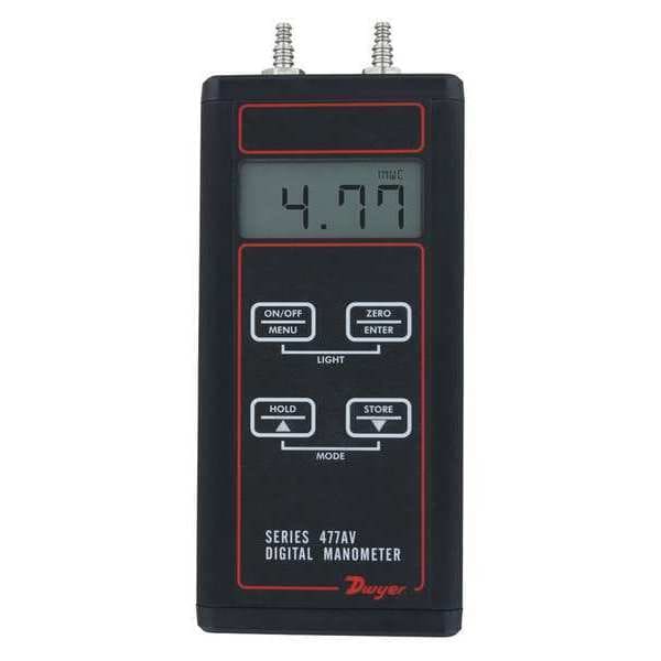 Digital manometer, range 0-1.00" w.c., air velocity/flow modes.
