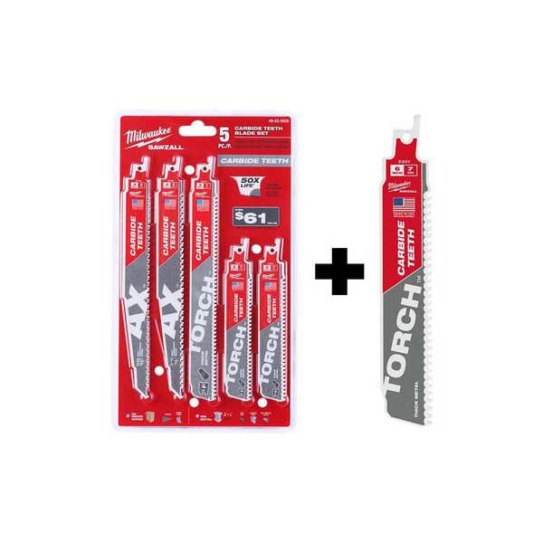 5PC SAWZALL Carbide Wood & Metal Reciprocating Saw Blade Set + 6" 8TPI TORCH w/ CARBIDE TEETH