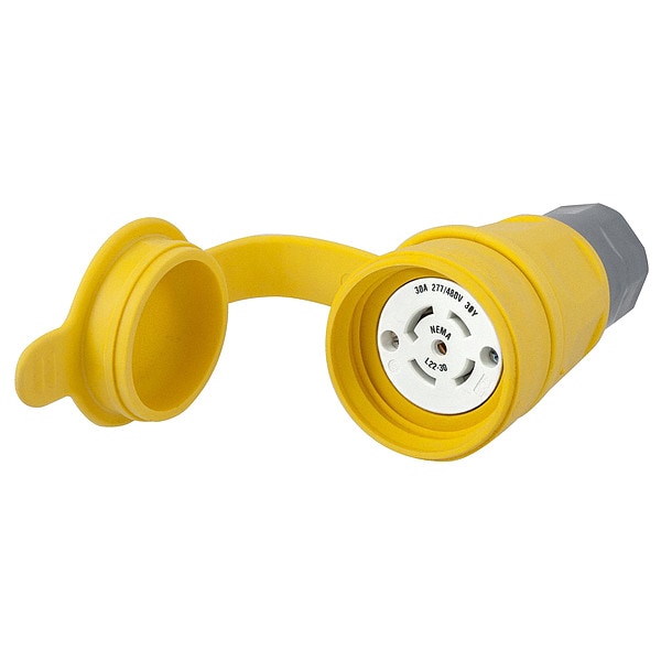 Watertight Locking Connector, L22-30R, 30 A, 277/480V AC, Three Phase, 4 Pole, Screw Terminals