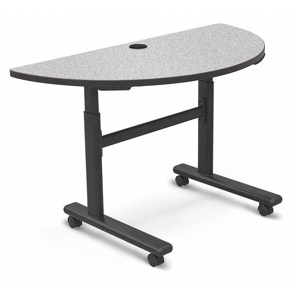 Half Round Training Table, 48" W, 56" L, 28.5" to 45" H, High Pressure Laminate Top, Gray Nebula