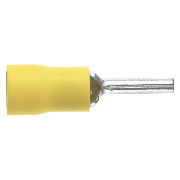 Pin Terminal, 10 AWG, 600 V, Vinyl Insulated, Yellow, Crimp Termination Only, 500 PK