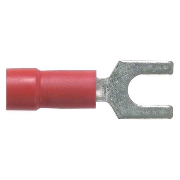 Fork Terminal, #10 Stud Size, 16 AWG, 600 V, Vinyl Insulated, Red, Crimp Termination Only, 100 PK
