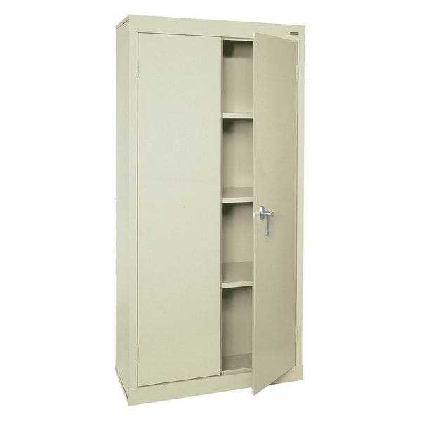 Shelving Storage Cabinet, 72 in H, 30 in W, 18 in D, Swing, Keyed, Putty, 3 Shelves, 0 Drawers