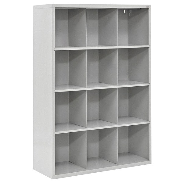 Wood Cubbie Cabinet, 18 in D x 66 in H x 46 in W, 4 Shelves, Gray