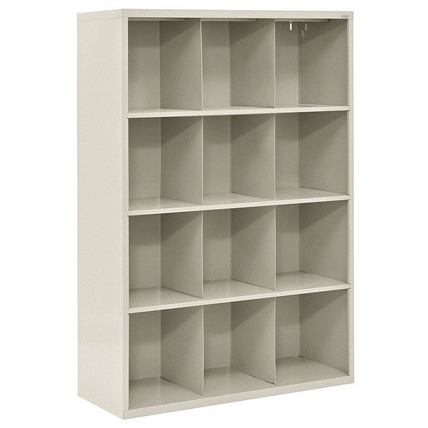 Wood Cubbie Cabinet, 18 in D x 66 in H x 46 in W, 4 Shelves, Putty