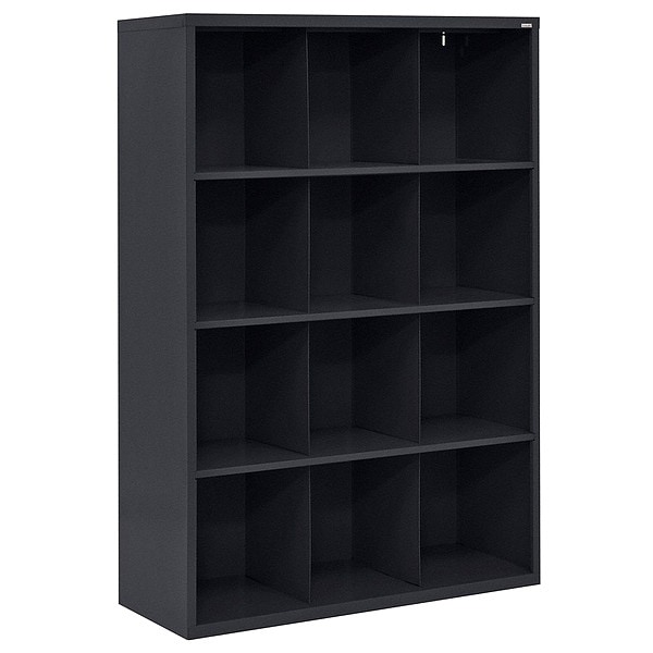 Wood Cubbie Cabinet, 18 in D x 66 in H x 46 in W, 4 Shelves, Black