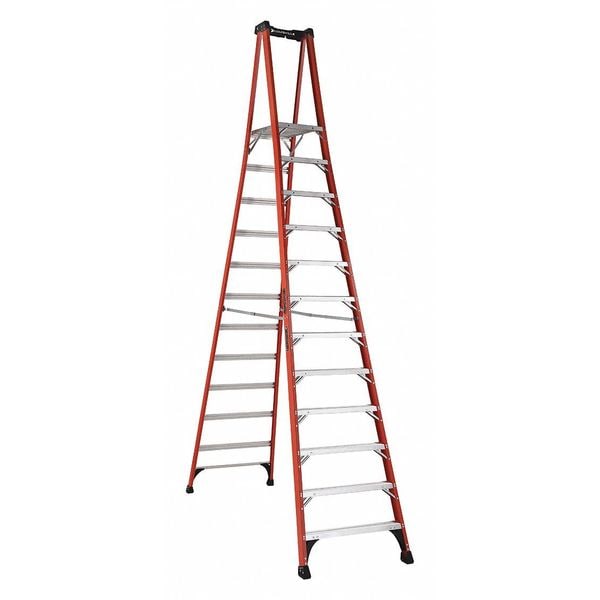 14 ft 0.25 ft Fiberglass Platform Stepladder, 375 lb Capacity