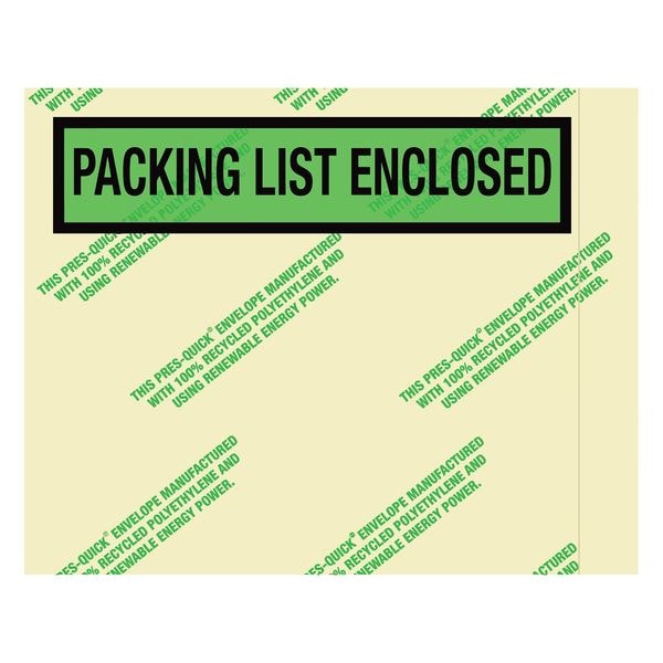 Environmental Pcking Lst Enclsd Envpe, 7 x5 1/2", Grn, PK1000
