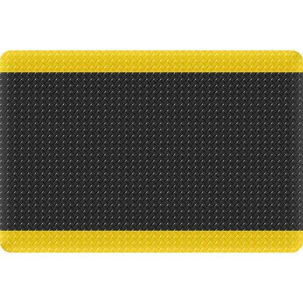 Antifatigue Mat, 2 ft L x 3 ft W, 15/16 in Thickness, Vinyl, Black/Yellow