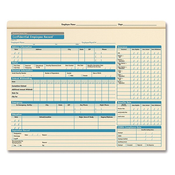 Personnel Pocket File, Std, Confid, PK25
