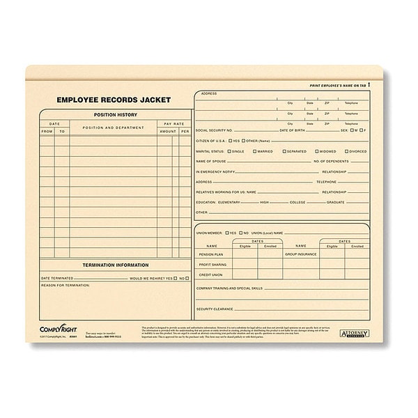 Employee Records Jacket, Std Letter, PK25