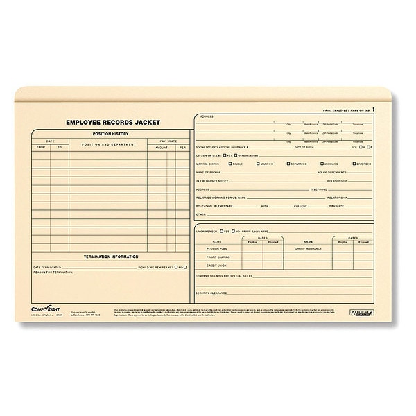 Employee Record Jacket Legal, PK25