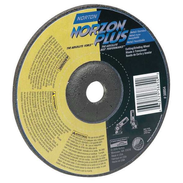 Depressed Center Grinding Wheel, Type 27, 5 in Dia, 0.25 in Thick, 7/8 in Arbor Hole Size, Ceramic