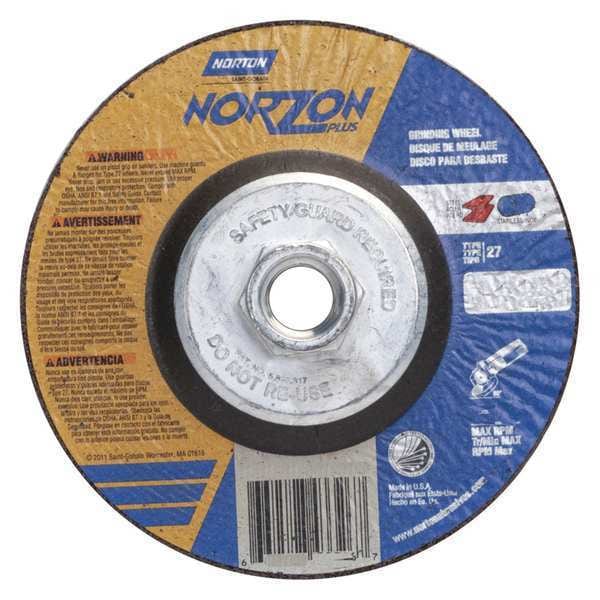Depressed Center Grinding Wheel, Type 27, 5 in Dia, 0.25 in Thick, 5/8"-11 Arbor Hole Size, Ceramic