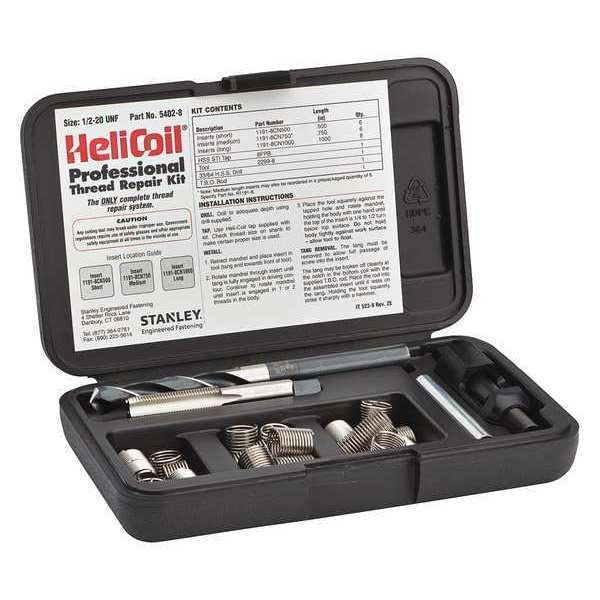 Free-Running Helical Insert Repair Kit, Helical Inserts, 1/2"-20, Plain 18-8 Stainless Steel