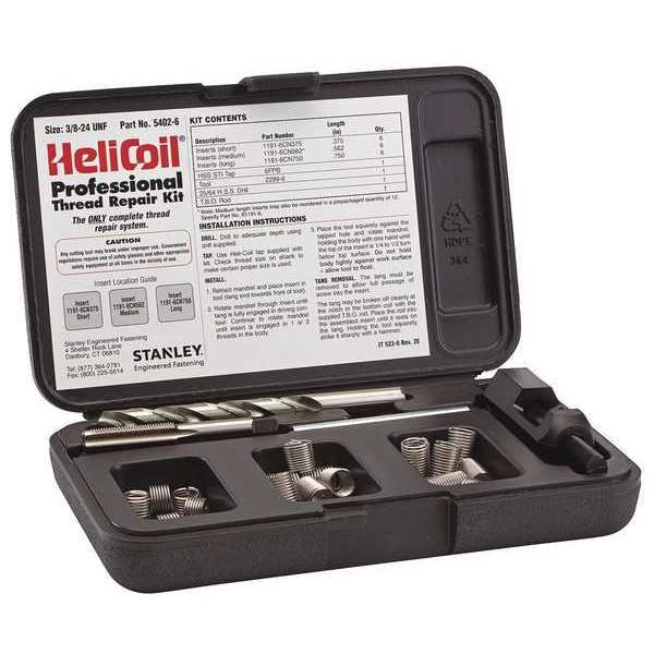 Free-Running Helical Insert Repair Kit, Helical Inserts, 3/8"-24, Plain 18-8 Stainless Steel