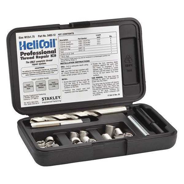 Free-Running Helical Insert Repair Kit, Helical Inserts, M12-1.75, Plain 18-8 Stainless Steel