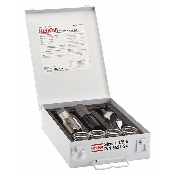 Free-Running Helical Insert Repair Kit, Helical Inserts, 1 1/2"-6, Plain 18-8 Stainless Steel
