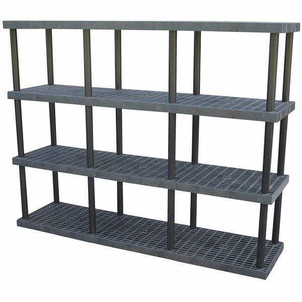 Freestanding Plastic Shelving, Open Style, 24 in D, 96 in W, 75 in H, 4 Shelves, Black