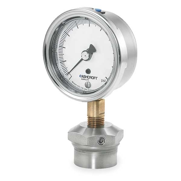 Pressure Gauge with Diaphragm Seal, 0 to 30 psi, 2 1/2 in Dial, 1/4 in NPT, Bottom Location
