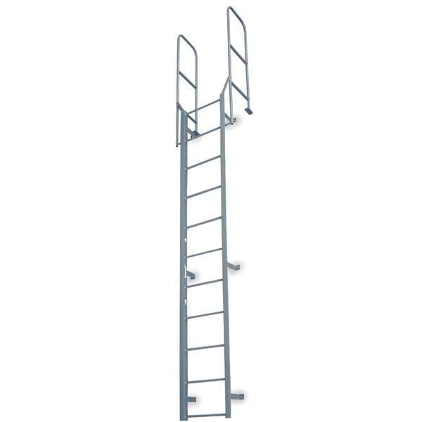 20 ft 8 in Overall H, Fixed Ladder, Steel, 18 Steps, Forward Exit, Powder Coated Finish