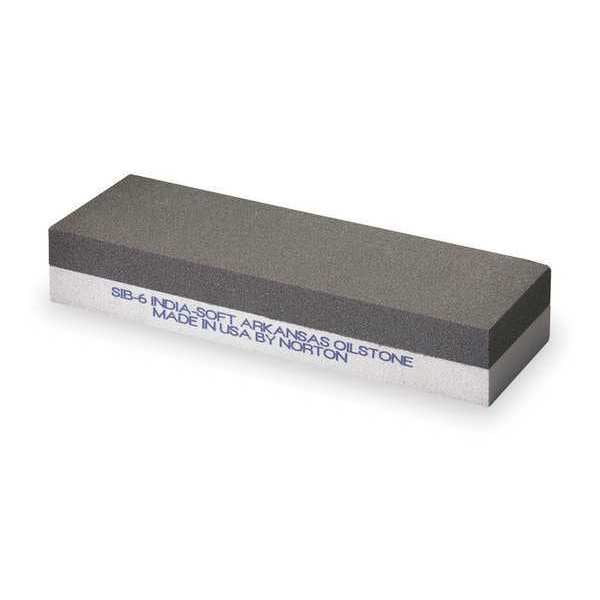 Combination Grit Benchstone, 6 in W, 2 in L, 1 in H, Aluminum Oxide/Soft Arkansas, Brown, Gray
