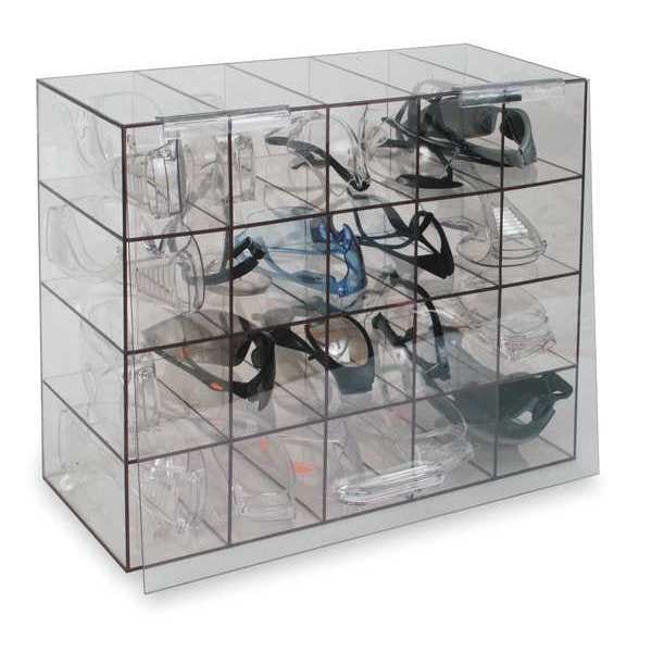 Protective Eyewear Dispenser, Case with Door, 20 Pairs, PETG, 12 in H x 15 in W x 6 3/4 in D, Clear
