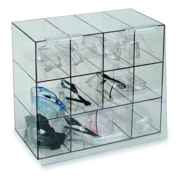 Protective Eyewear Dispenser, Case with Door, 12 Pairs, PETG, 12 in H x 14 in W x 7 3/4 in D, Clear