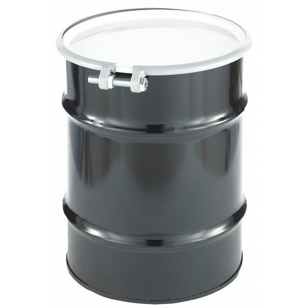 Open Head Transport Drum, Steel, 10 gal, Unlined, Black