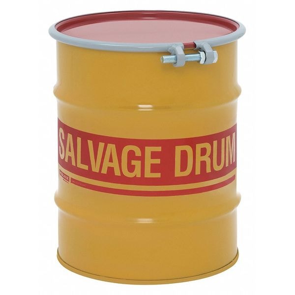 Open Head Salvage Drum, Steel, 10 gal, Unlined, Yellow