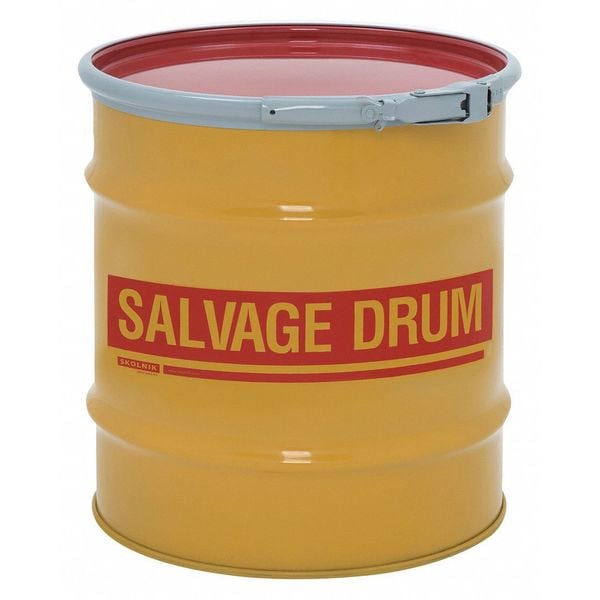 Open Head Salvage Drum, Steel, 20 gal, Unlined, Yellow