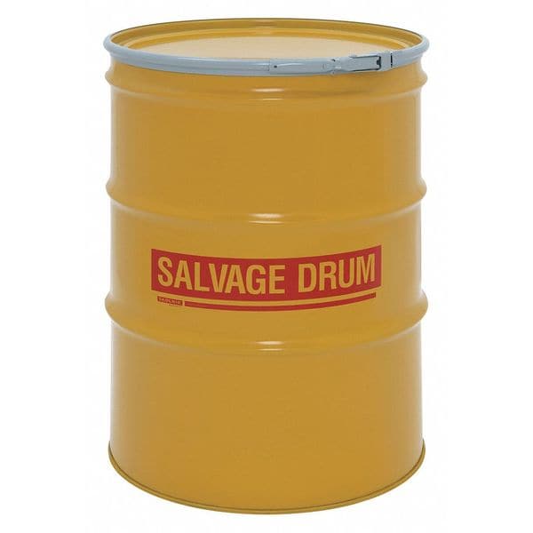 Open Head Salvage Drum, Steel, 85 gal, Unlined, Yellow
