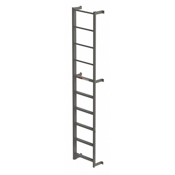 10 ft Overall H, Fixed Ladder, Steel, 6 Steps, Side Step Exit, Enamel Finish, 300 lb Load Capacity