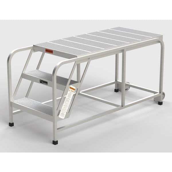 Aluminum Mobile Work Platform, 3 Steps, No Handrails, 48"D Platform, Solid Ribbed Tread