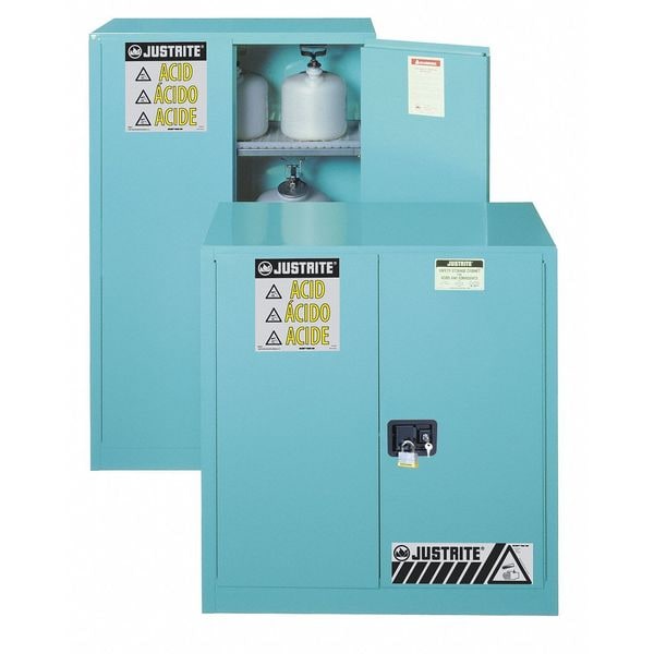 Corrosive Safety Cabinet, 60 gal, 2 Shelves, Steel, 34 in W x 65" H x 34 in D, Blue