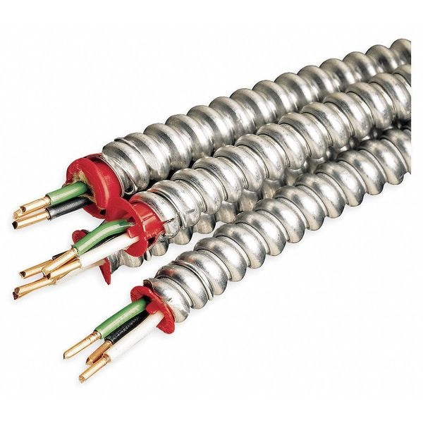 Metal Clad Building Cable, MC, 12 AWG, 3C with Ground C, Silver, Aluminum, Stranded, 600V AC