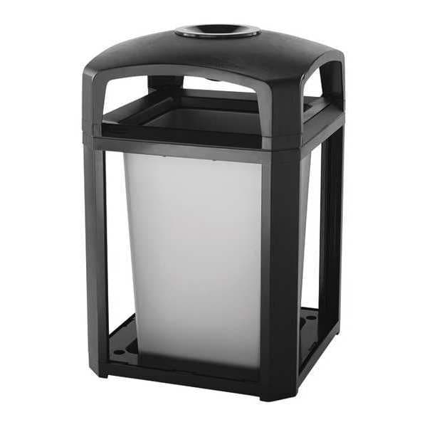 Landmark Series(R) 35 gal Square Outdoor Can, Black, None, Plastic, 26 in