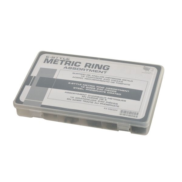 External Retaining Ring Assortment, Carbon Steel, Phosphate Finish, 240 Pieces