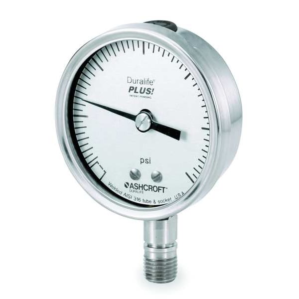 Industrial Pressure Gauge, 0 to 600 psi, 3 1/2 in Dial, 1/4 in NPT, Bottom Location