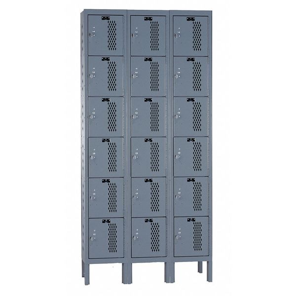 Box Locker, 36 in W, 15 in D, 78 in H, (3) Wide, (6) Tier, Dark Gray