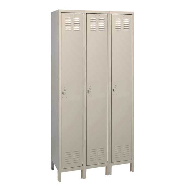 Wardrobe Locker, 36 in W, 12 in D, 78 in H, (1) Tier, (3) Wide, Tan