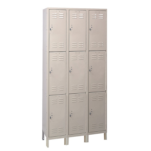 Wardrobe Locker, 36 in W, 18 in D, 78 in H, (3) Tier, (3) Wide, Tan
