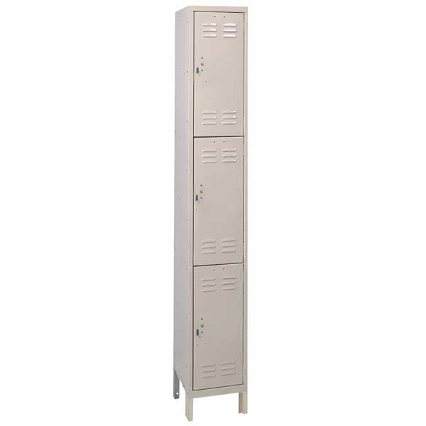 Wardrobe Locker, 12 in W, 18 in D, 78 in H, (1) Wide, (3) Tier, Tan