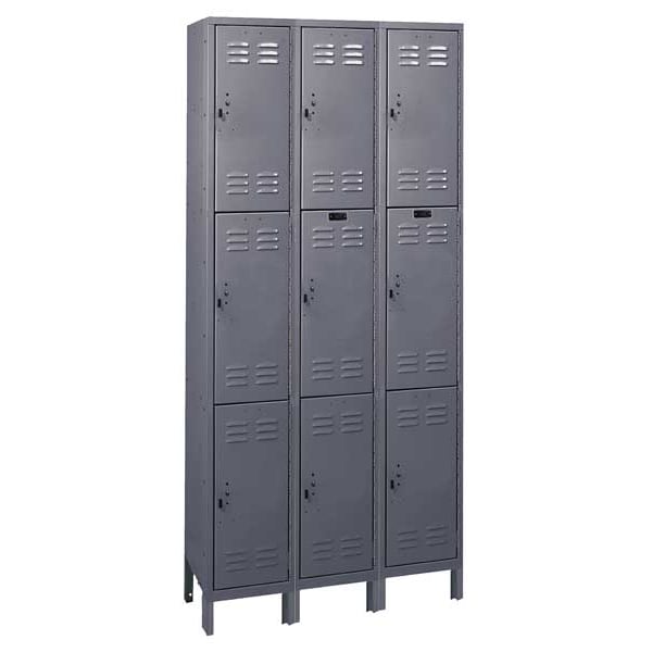 Wardrobe Locker, 36 in W, 12 in D, 78 in H, (3) Tier, (3) Wide, Dark Gray